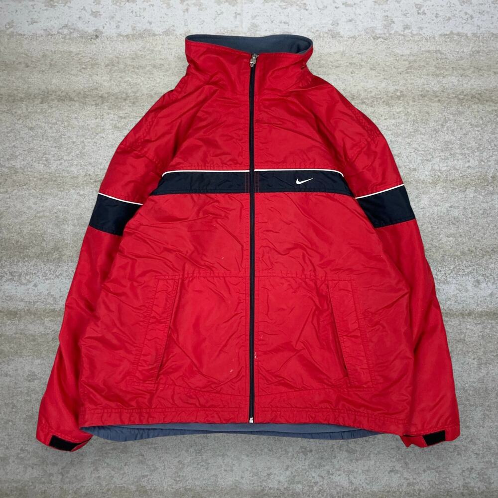 Vintage Y2K Nike Windbreaker Jacket Mens XL Red Black White Fleece Polyester